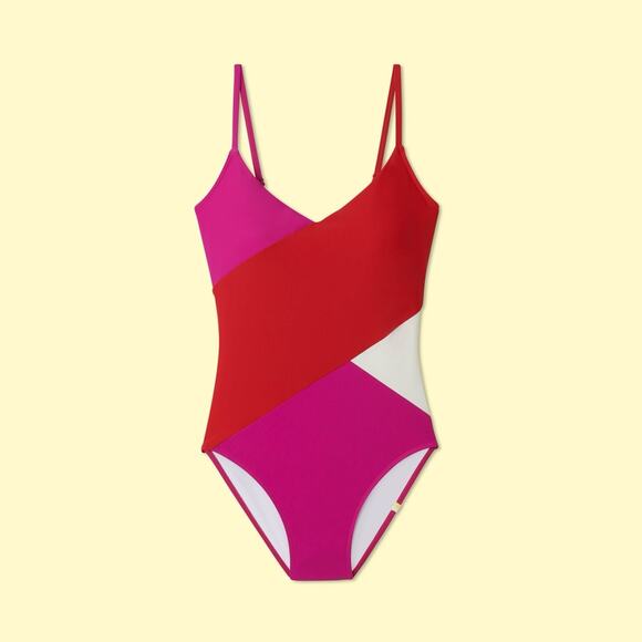 Summersalt Marina Lava Hibiscus Red and Pink Colorblock One Piece Swimsuit 10 - Picture 2 of 7
